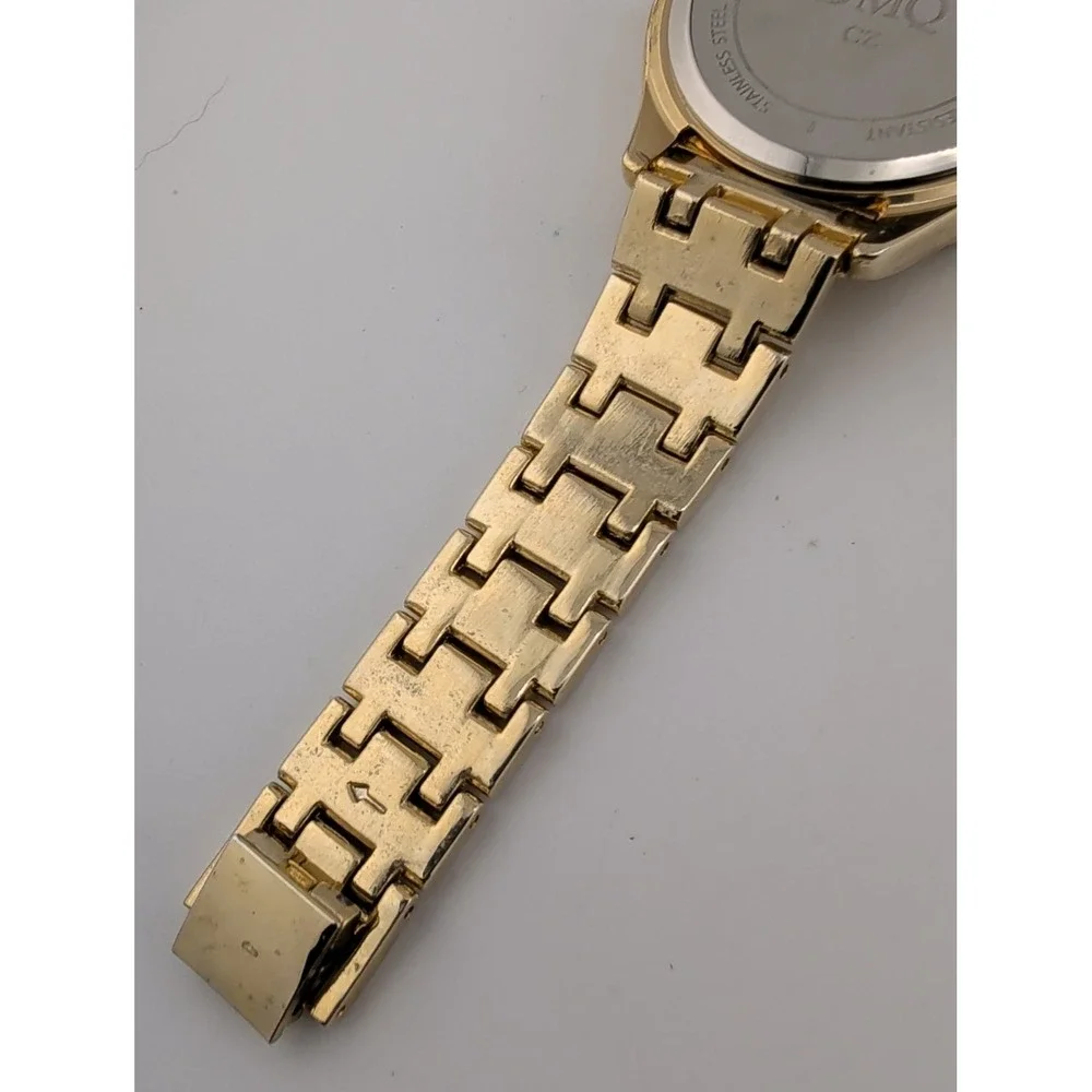 DMQ QVC Women's Watch 34mm MOP Dial Gold CZ Bezel New Battery 6.5